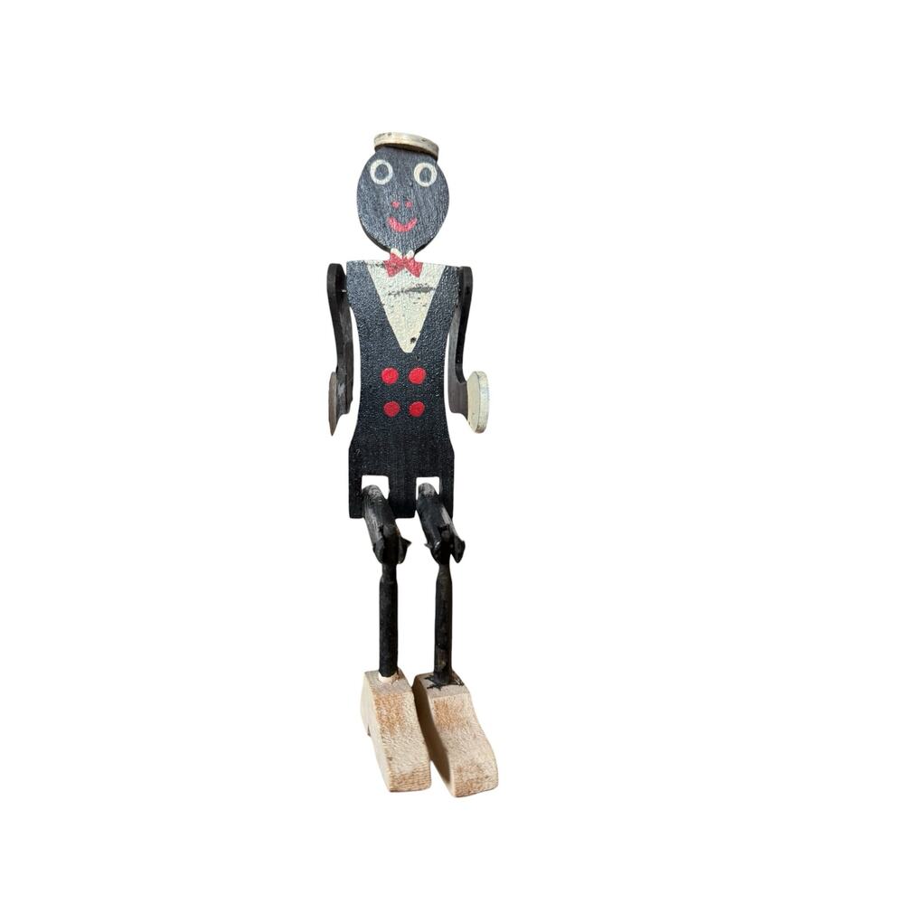 Vintage Folk Art Paddle Dancer jointed Carved Wood Toy black unique
